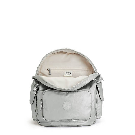 Kipling City Pack Small Metallic Ryggsekk Sølv | NO 1701DF